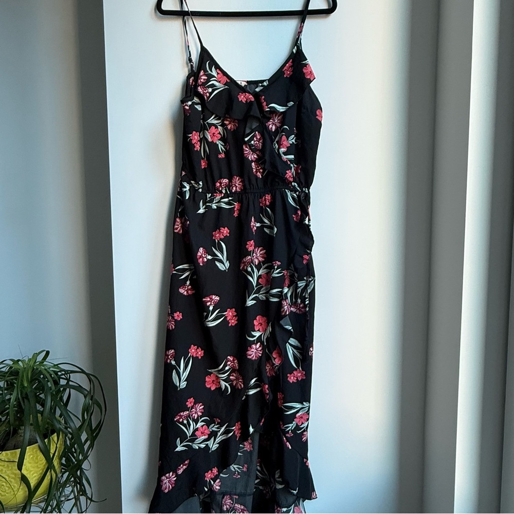 Indulge Black Dress with pink Floral Pattern XL